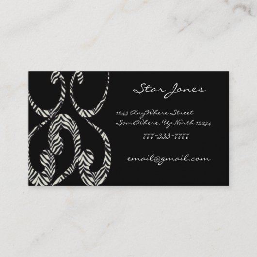 Chic Zebra Swirls Carte de visite (Devant)