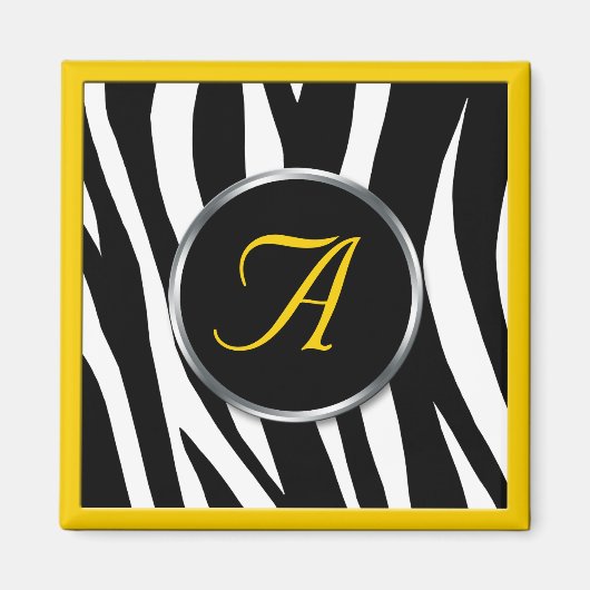 Chic Zèbre Imprimer Monogramme Jaune Magnet (Devant)