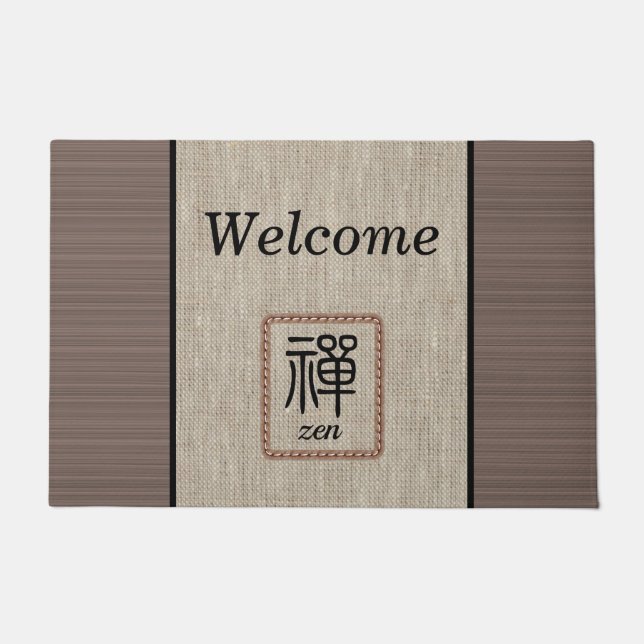 Chic Zen houtnerf jute print gepersonaliseerd Deurmat (Voorkant)