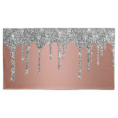 Chic Zilver Glitter Glans Drips Roze Goud Kussensloop (Voorkant-Links)