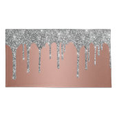 Chic Zilver Glitter Glans Drips Roze Goud Kussensloop (Achterkant-Links)