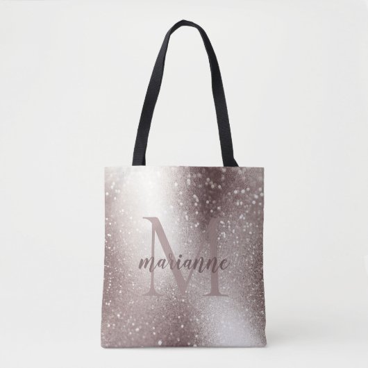 Chic Zilver Glitter Monogram Aangepaste Naam Draagtas (Voorkant)