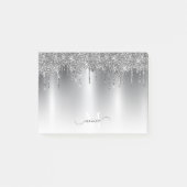 Chic Zilver Grijs Druppel Glitter Monogram Naam Post-it® Notes (Voorkant)