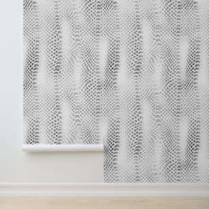 Chic Zilver Grijs Witte Slang Print Behang