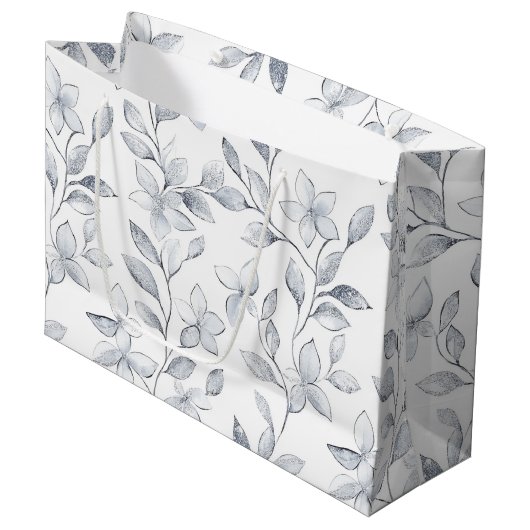 Chic Zilver Wit Bloem Bruiloft Groot Cadeauzakje (Voorkant Gekanteld)