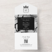 Chic Zilver Zwart en Wit Monogram Huwelijk All In One Uitnodiging (Binnen)