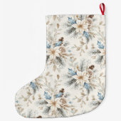 Chic Zilveren Crème Blauw Witte Bloemen Kerstmis Grote Kerstsok (Achterkant)