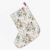 Chic Zilveren Crème Blauw Witte Bloemen Kerstmis Grote Kerstsok (Achterkant (Hangend))