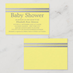 Chic Zilveren Folie Strepen Geel Baby Shower Ticke Visitekaartje