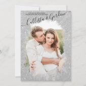 Chic Zilveren Glitter Script Fotocollage Wedding Kaart (Voorkant)