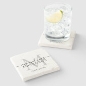 Chic Zilveren Monogram Schreef Naam Trouwdatum Stenen Onderzetter (Zijkant)