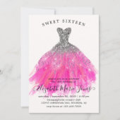 Chic Zilveren Roze Sparkle Dress Sweet 16th Birthd Kaart (Voorkant)