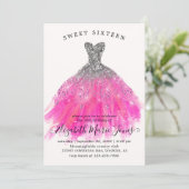 Chic Zilveren Roze Sparkle Dress Sweet 16th Birthd Kaart (Staand voorkant)