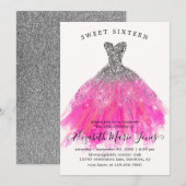 Chic Zilveren Roze Sparkle Dress Sweet 16th Birthd Kaart (Voorkant / Achterkant)