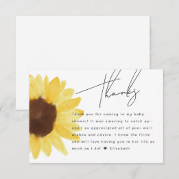 Chic Zonnebloem Baby shower Floral Dank u kaart