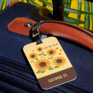Chic Zonnebloem Bloemen Custom Naam Inspiratie Bagagelabel
