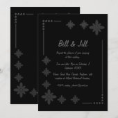 Chic Zwart Bloemen Zilver Lijst bruiloft Kaart (Voorkant / Achterkant)