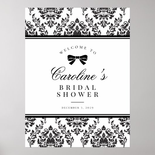 Chic Zwart Damast Bow Vrijgezellenfeest Welkomstbo Poster (Voorkant)