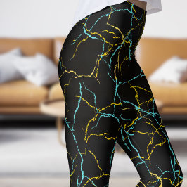 Chic zwart en blauw geel fractuur patroon leggings