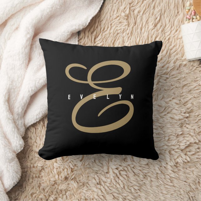 Chic zwart en goud script monogram kussen (Deken)