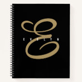 Chic Zwart en Goud Script Monogram Notitieboek (Voorkant)