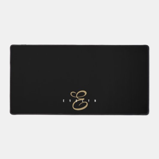 Chic Zwart en Goud Script Monogram Notitieboek Bureaumat (Voorkant)