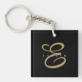 Chic zwart en goud script monogram sleutelhanger (Voorkant)