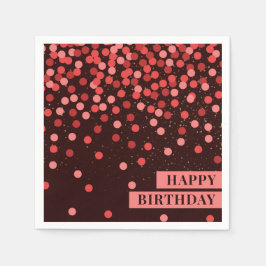 Chic Zwart en Rode Confetti Happy Birthday Servett Servet