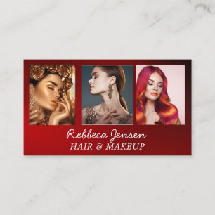 Chic Zwart en Rood 3 Foto's Qr Code Beauty Visitekaartje