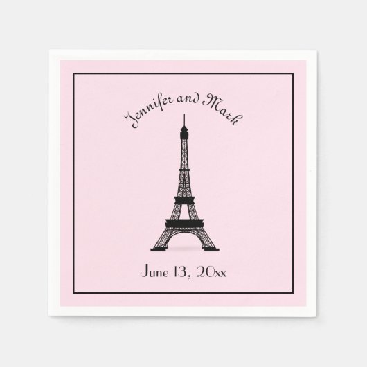 Chic Zwart en Roze Franse Eiffeltoren bruiloft Servet (Voorkant)