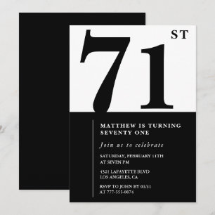 Chic zwart en wit 71ste verjaardagsuitnodiging kaart