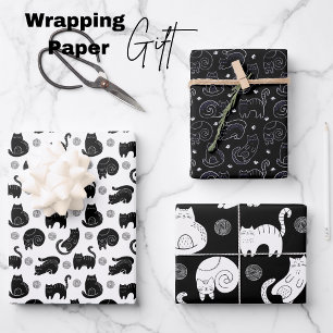 Chic zwart en wit kat moderne minimalistische kata inpakpapier vel