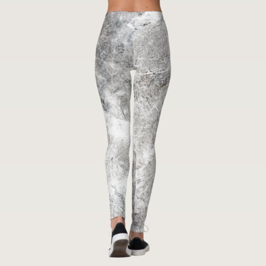 Chic zwart en wit marmeren zijstreep Paw Print Leggings (Achterkant)