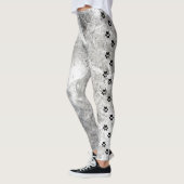 Chic zwart en wit marmeren zijstreep Paw Print Leggings (Links)