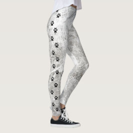Chic zwart en wit marmeren zijstreep Paw Print Leggings