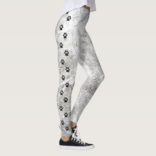 Chic zwart en wit marmeren zijstreep Paw Print Leggings (Rechts)