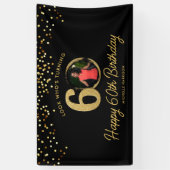 Chic Zwart Goud 60ste Verjaardag Party Custom Phot Spandoek (Verticaal)