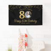 Chic Zwart Goud 80ste Verjaardag Party Custom Phot Spandoek (Insitu)