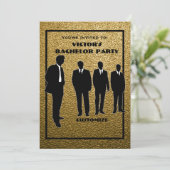 Chic Zwart & Goud Bachelorfeest Kaart (Staand voorkant)