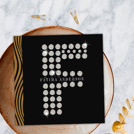Chic Zwart Goud Diamant Initiaal F Monogram QR Cod Vierkante Visitekaartje