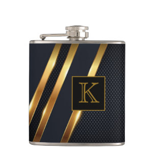 Chic Zwart & Goud Gestreepte Monogram Heupfles