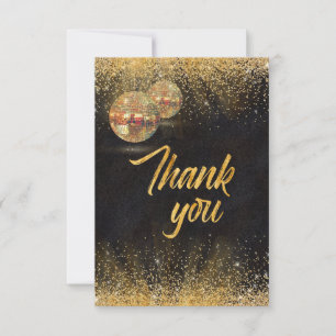 Chic Zwart Goud Glitter Disco Ballen Huwelijksfoto Bedankkaart