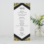 Chic Zwart & Goud Glitter Flakes Glam Wedding Menu (Staand voorkant)