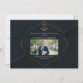 Chic Zwart Goud Law School Foto Afstuderen Aankondiging (Voorkant)