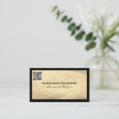 Chic Zwart Goud Leer | QR Code Visitekaartje (Staand voorkant)