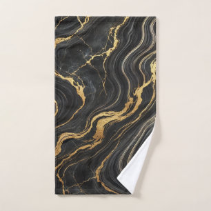 Chic Zwart & Goud Metallic Marmer Look Glamour Bad Handdoek