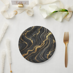 Chic Zwart & Goud Metallic Marmer Look Glamour Papieren Bordje