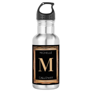 Chic Zwart & Goud Monogram Waterfles