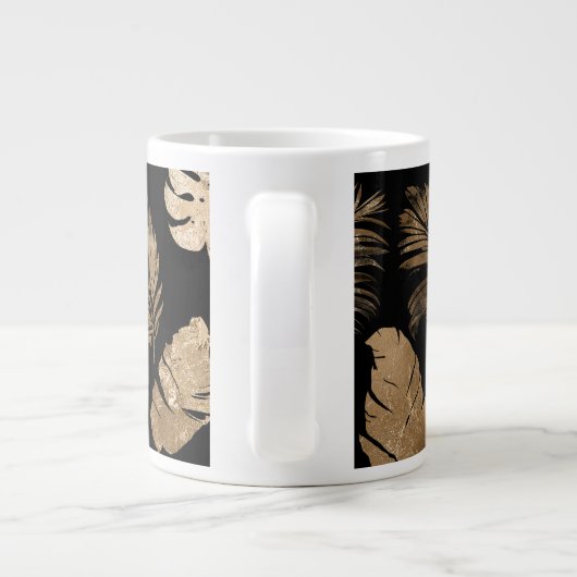 Chic zwart goud tropische bladeren extra grote beker (Achterkant)