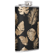 Chic zwart goud tropische bladeren heupfles (Rechts)